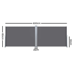 Instahut Side Awning Sun Shade Outdoor Retractable Privacy Screen 1.8MX6M Grey