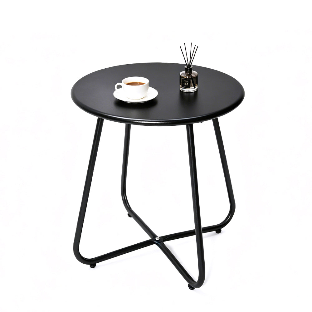45cm Round Side Table Powder Coated Steel Coffee Table Rust-proof Nightstand with Protective Adjustable Feet for Living Room Bedroom Balcony Patio Black