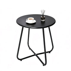45cm Round Side Table Powder Coated Steel Coffee Table Rust-proof Nightstand with Protective Adjustable Feet for Living Room Bedroom Balcony Patio Black