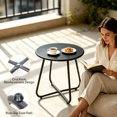 45cm Round Side Table Powder Coated Steel Coffee Table Rust-proof Nightstand with Protective Adjustable Feet for Living Room Bedroom Balcony Patio Black