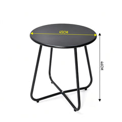 45cm Round Side Table Powder Coated Steel Coffee Table Rust-proof Nightstand with Protective Adjustable Feet for Living Room Bedroom Balcony Patio Black