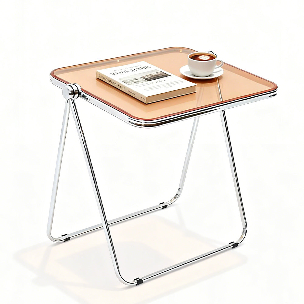 Transparent Acrylic Folding Table Clear Heat-resistant Tabletop Metal Frame with Anti-Slip Foot Pad Modern Portable Home Office Camping Desk 70x45x68cm