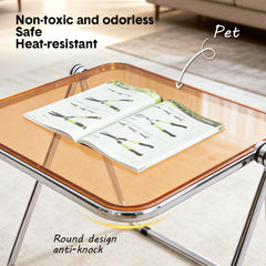 Transparent Acrylic Folding Table Clear Heat-resistant Tabletop Metal Frame with Anti-Slip Foot Pad Modern Portable Home Office Camping Desk 70x45x68cm