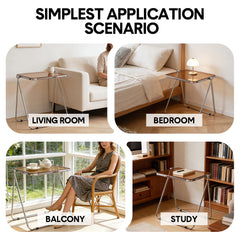 Transparent Acrylic Folding Table Clear Heat-resistant Tabletop Metal Frame with Anti-Slip Foot Pad Modern Portable Home Office Camping Desk 70x45x68cm