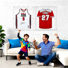 Acrylic Sports Jersey Frame Wall Mounted 3D Design Shirt Display Case with UV Protection and Built-in Hanger Transparent Memorabilia Storage Case 75×95×4cm