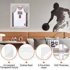 Acrylic Sports Jersey Frame Wall Mounted 3D Design Shirt Display Case with UV Protection and Built-in Hanger Transparent Memorabilia Storage Case 75×95×4cm