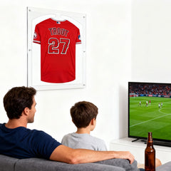 Acrylic Sports Jersey Frame Wall Mounted 3D Design Shirt Display Case with UV Protection and Built-in Hanger Transparent Memorabilia Storage Case 75×95×4cm