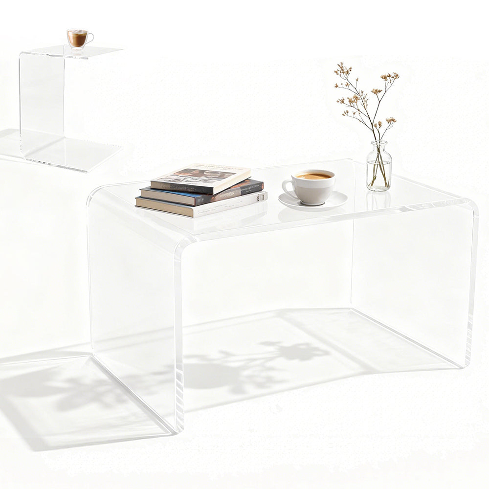 Acrylic Coffee Table Small Clear Acrylic Side Table For Coffee Drink Food Snack in Living Room Apartment Dorm One-Piece Bent End Table 50×30×30cm
