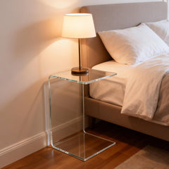 Acrylic Coffee Table Small Clear Acrylic Side Table For Coffee Drink Food Snack in Living Room Apartment Dorm One-Piece Bent End Table 50×30×30cm