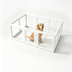 10 Panel Indoor Pet Playpen Indoor Puppy Exercise Pen with Door Transparent Panels Suction Cups for Small Dogs Rabbits and Pets White 150cm 100cm 60cm