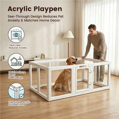 10 Panel Indoor Pet Playpen Indoor Puppy Exercise Pen with Door Transparent Panels Suction Cups for Small Dogs Rabbits and Pets White 150cm 100cm 60cm
