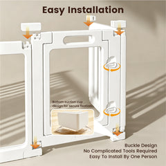 10 Panel Indoor Pet Playpen Indoor Puppy Exercise Pen with Door Transparent Panels Suction Cups for Small Dogs Rabbits and Pets White 150cm 100cm 60cm