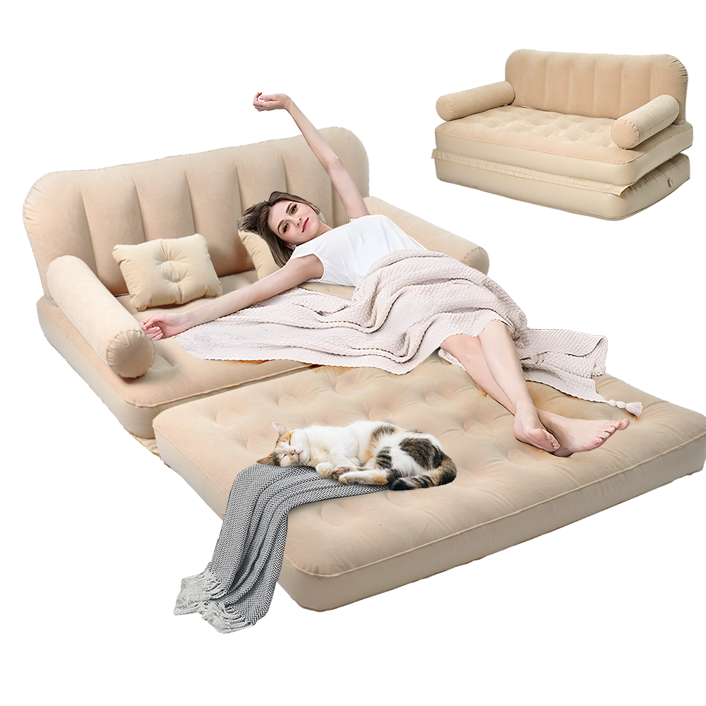 Air Sofa Bed Queen Size Inflatable Mattress Portable Double Pop-Up Airbed with Built-in 2600mAh Air Pump for Home Camping Easy Maintenance 186x155cm