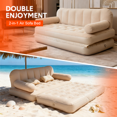 Air Sofa Bed Queen Size Inflatable Mattress Portable Double Pop-Up Airbed with Built-in 2600mAh Air Pump for Home Camping Easy Maintenance 186x155cm