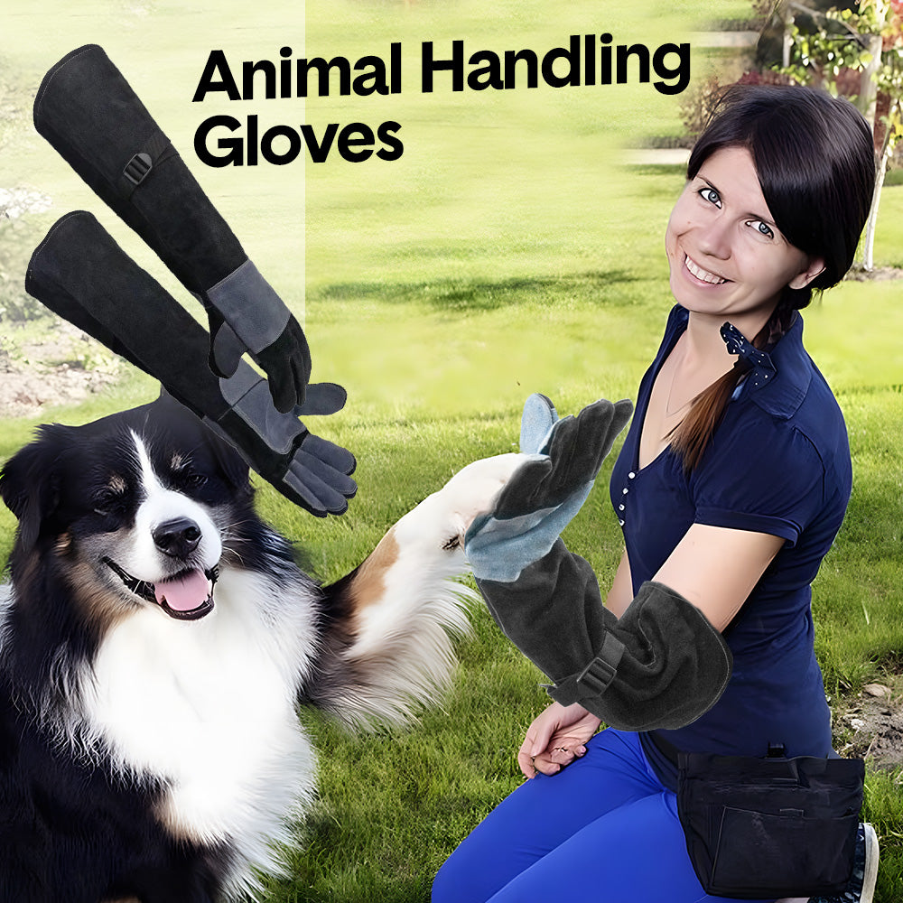 Leather Animal Handling Gloves 60cm Long Cuff Tight Strips Anti Bite Gloves Scratch Resistant Thickened Gloves for Feeding Grooming Training Cat Dog Bird