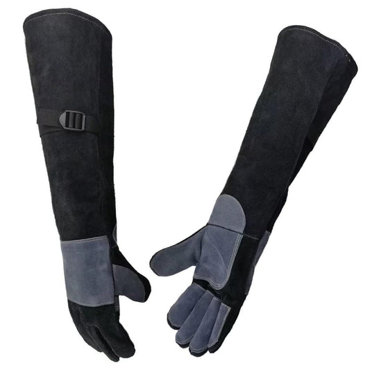 Leather Animal Handling Gloves 60cm Long Cuff Tight Strips Anti Bite Gloves Scratch Resistant Thickened Gloves for Feeding Grooming Training Cat Dog Bird