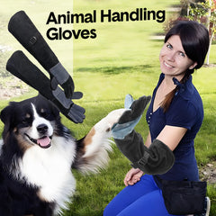 Leather Animal Handling Gloves 60cm Long Cuff Tight Strips Anti Bite Gloves Scratch Resistant Thickened Gloves for Feeding Grooming Training Cat Dog Bird