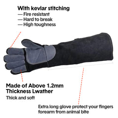 Leather Animal Handling Gloves 60cm Long Cuff Tight Strips Anti Bite Gloves Scratch Resistant Thickened Gloves for Feeding Grooming Training Cat Dog Bird