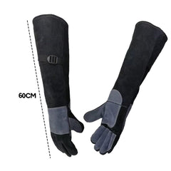 Leather Animal Handling Gloves 60cm Long Cuff Tight Strips Anti Bite Gloves Scratch Resistant Thickened Gloves for Feeding Grooming Training Cat Dog Bird