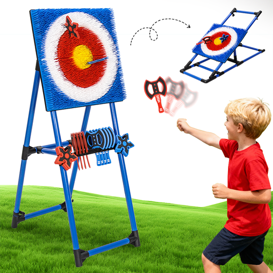Axe Throwing Bristle Target Set with 8 Throwing Safety Axes and Ninja Stars Flexible Stand for Kids Adults and Family Backyard Sports Indoor Outdoor Game