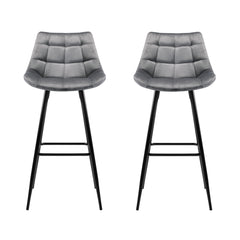 Artiss 2x Bar Stools Velvet Chairs Grey