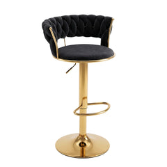Artiss Bar Stool X1 Gas Lift Adjustable Velvet Woven Backrest Vivien Black