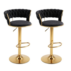 Artiss 2x Bar Stools Gas Lift Adjustable Velvet Woven Backrest Vivien Black