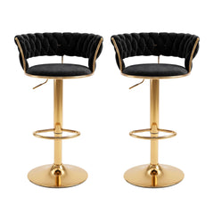 Artiss 2x Bar Stools Gas Lift Adjustable Velvet Woven Backrest Vivien Black