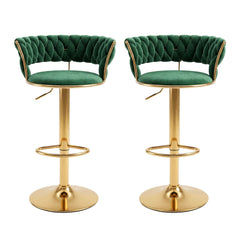Artiss 2x Bar Stools Gas Lift Adjustable Velvet Woven Backrest Vivien Green