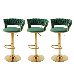 Artiss 3x Bar Stools Gas Lift Adjustable Velvet Woven Backrest Vivien Green