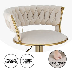 Artiss Bar Stools X3 Kitchen Counter Chair Gas Lift Velvet Woven Backrest Ivory