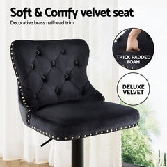 Artiss 2x Velvet Bar Stool Adjustable Height Nailhead Trim Kitchen Counter Stool