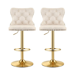 Artiss 2x Bar Stools Counter Chair Kitchen Adjustable Nailhead Trim Velvet Ivory