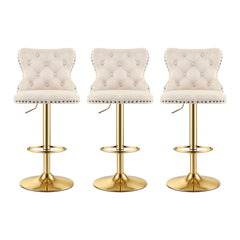 Artiss 3x Bar Stools Counter Chair Kitchen Adjustable Nailhead Trim Velvet Ivory