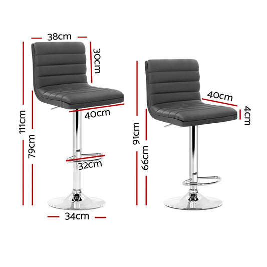 Artiss Set of 4 PU Leather Lined Pattern Bar Stools- Grey and Chrome