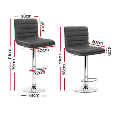 Artiss Set of 4 PU Leather Lined Pattern Bar Stools- Grey and Chrome