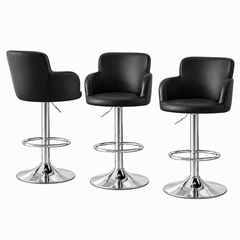 Artiss 3x Bar Stools Counter Chairs Swivel Adjustable Tub PU Leather Black