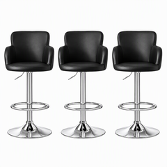 Artiss 3x Bar Stools Counter Chairs Swivel Adjustable Tub PU Leather Black