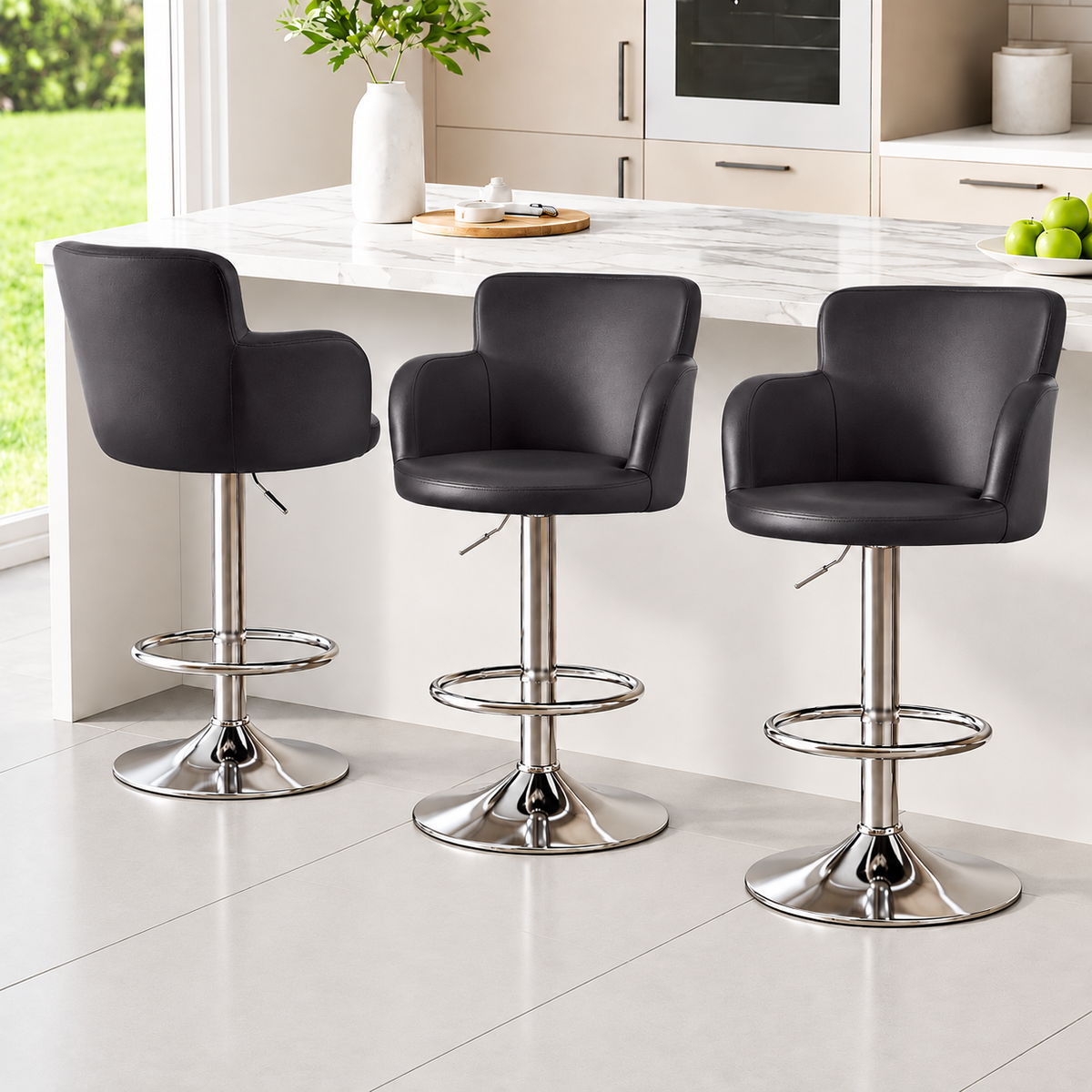 Artiss 3x Bar Stools Counter Chairs Swivel Adjustable Tub PU Leather Brown