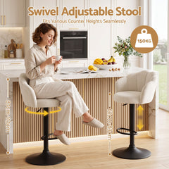 Artiss 4x Bar Stools Counter Chair Adjustable Shell Backrest Velvet Nessah Ivory