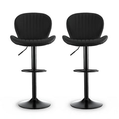 Artiss 2x Bar Stools Kitchen Swivel Gas Lift Counter Chair Shell Leather Black