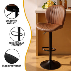Artiss 2x Bar Stools Kitchen Swivel Gas Lift Counter Chair Shell Leather Brown