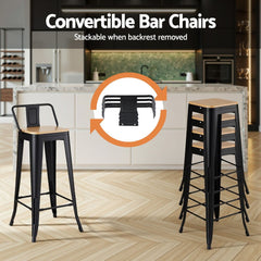 Artiss Metal Bar Stools Set of 2 Counter Height Barstools 77cm Seat Height w/ Removable Back