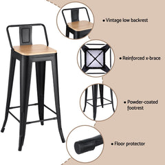 Artiss Metal Bar Stools Set of 2 Counter Height Barstools 77cm Seat Height w/ Removable Back