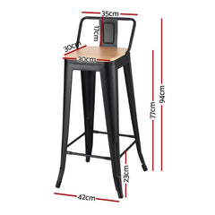 Artiss Metal Bar Stools Set of 4 Counter Height Barstools 77cm Seat Height w/ Removable Back