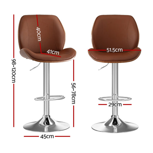 Artiss 1X Bar Stool Bentwood Swivel Adjustable Kitchen Dining Counter Stool Leather Brown