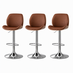 Artiss 3X Bar Stools Bentwood Adjustable Kitchen Counter Chair PU Leather Brown