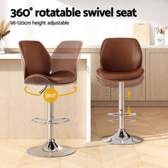 Artiss 3X Bar Stools Bentwood Adjustable Kitchen Counter Chair PU Leather Brown