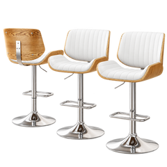Artiss 3x Bar Stools Counter Chairs Adjustable Swivel PU Leather Galina White