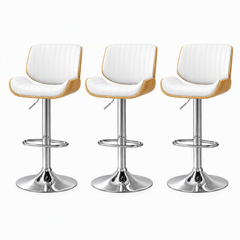 Artiss 3x Bar Stools Counter Chairs Adjustable Swivel PU Leather Galina White